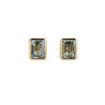 bespoke emerald cut aquamarine and yellow gold earring studs