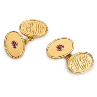 bespoke ruby and yellow gold monogrammed cufflinks