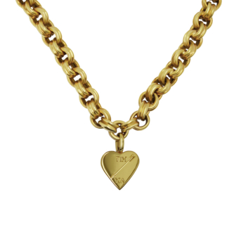 bespoke yellow gold engraved heart charm necklace