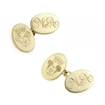 bespoke gold cufflinks with Mickey Mouse motif