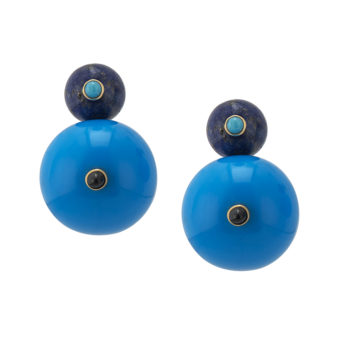 Sapphire, Turquoise, Lapis, plastic and 18ct Yellow Gold Vermeil Gumball Ear Jacket Earrings by Tessa Packard London