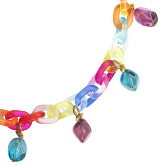 Multi-Coloured Plastic Chain Link Necklace with Multi-Coloured Plastic Beads and brass Findings by Tessa Packard London