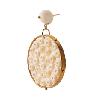 Bone, Mother-of-Pearl, Brass and 18ct Yellow Gold Disc Earrings by Tessa Packard London
