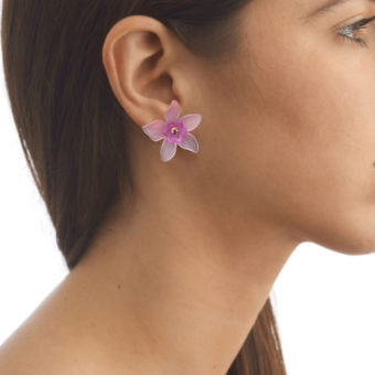 pink sapphire, vermeil and frosted lilac lucite plastic flower earrings. Everglade Earrings in Yellow by Tessa Packard London (sterling silver and 18ct yellow gold vermeil)
