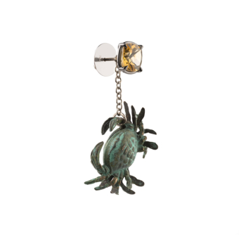 crab earrings handcrafted in gold, verdigris brass and enamel and set with a citrine gemstone