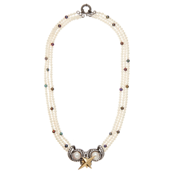 pearl, diamond and gold star statement necklace