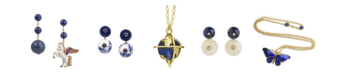 lapis lazuli unicorn earrings, lapis lazuli bead drop earrings, lapis lazuli glove necklace pendant, lapis lazuli and mother of pearl drop earrings, lapis lazuli butterfly necklace