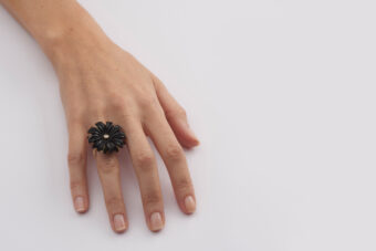 Carved black onyx cocktail ring