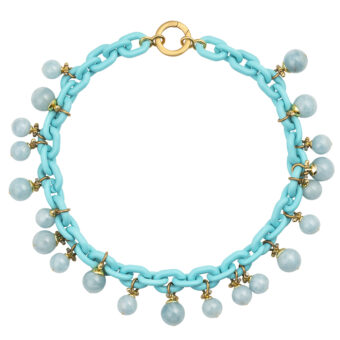 plastic fantastic turquoise blue chain necklace with aquamarine beads inspired by 1950s florida pool parties