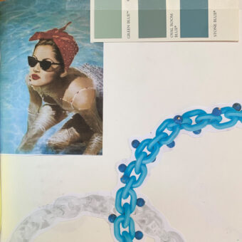 plastic fantastic scrap book page turquoise lapis bead necklace