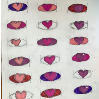 colourful heart rings plastic fantastic scrap book page