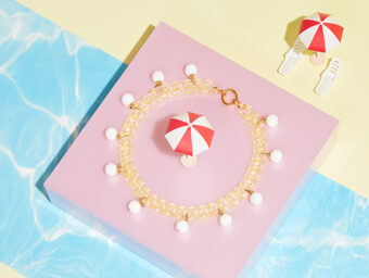 plastic fantastic colourful acrylic chain necklace with agate beads inspired by 1950s sunshine and pool culture