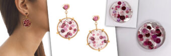 pink heart gemstone drop resin earrings