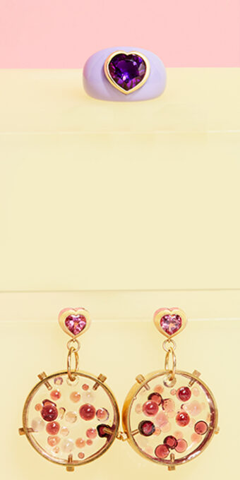 purple heart ring and gemstone resin earrings