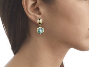 hexagonal aquamarine blue drop vermeil earrings by tessa packard