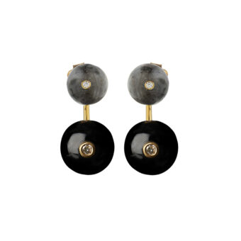 black and grey beads with diamond centre earrings