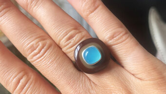 lucite ring with blue gem stone