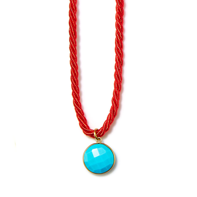 red cotton turquoise necklace